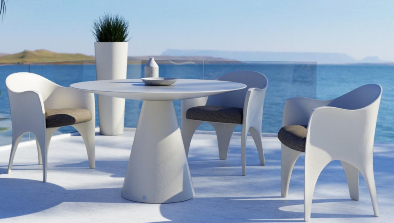SUMMER 2024

Dining table

General information

Size: Ø150 x 75 cm / Ø59 x 29.5 in

Seats: 6

Weight: 55 kg / 121.2 lbs

Materials and colors

Structure: Resin reinforced with fiberglass, finished in white matte suitable for outdoor.