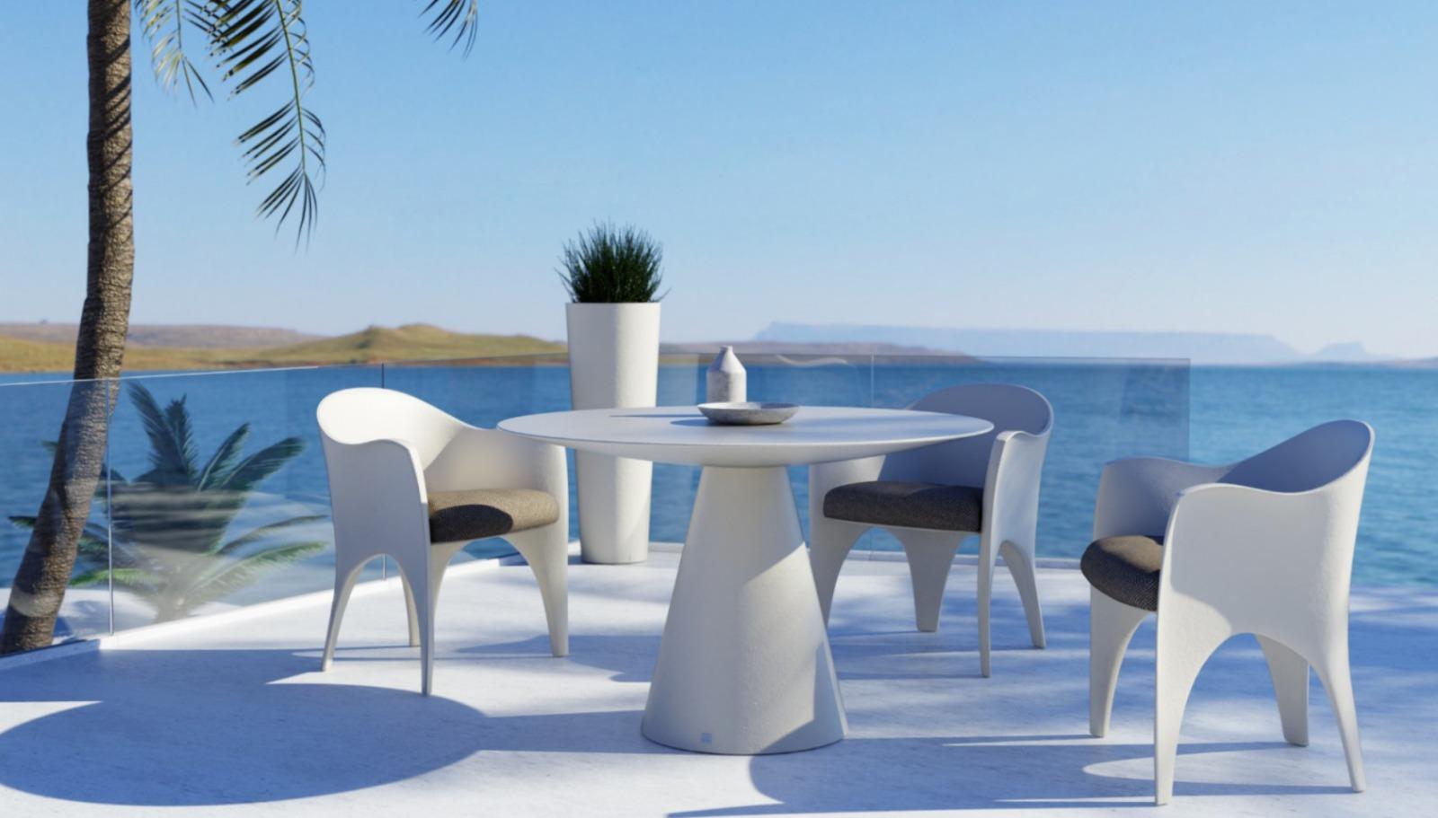New Design Runder Esstisch in Weiß Matt Geeignet für den Außenbereich SUMMER 2024 (Moderne) im Angebot