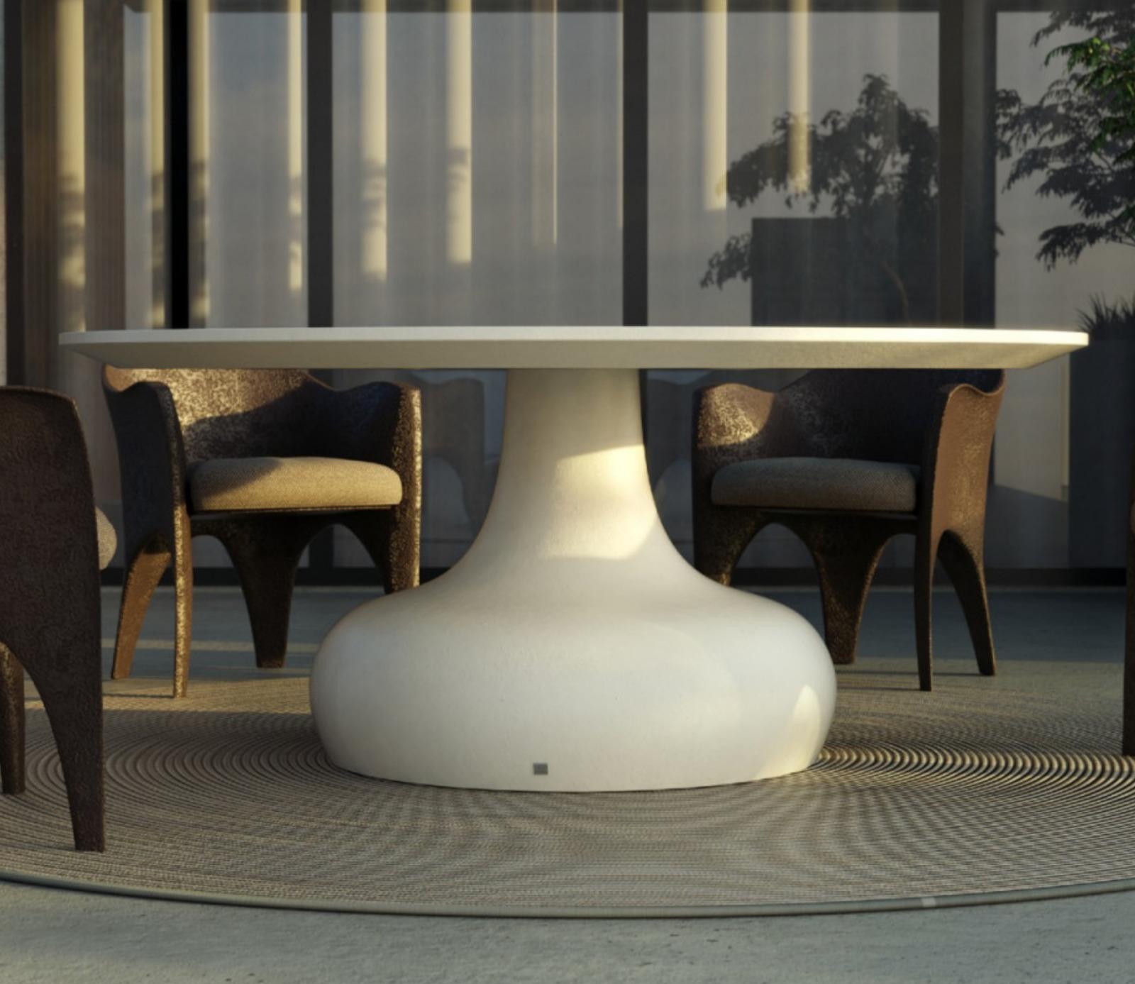 New Design Runder Esstisch in Weiß Matt Geeignet für den Außenbereich SUMMER 2024 (Portugiesisch) im Angebot