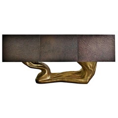 New Design Sideboard in Wood Finished in Brass Color on "Organic" Texture