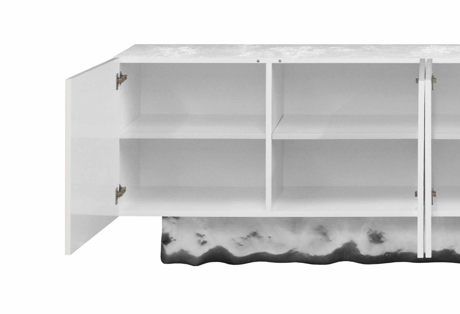 Portuguese New Design Sideboard in Wood finished in White High Gloss For Sale