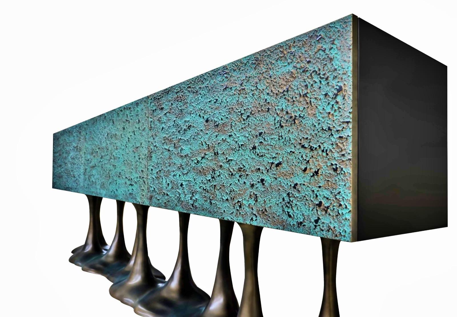 Modern New Design Sideboard in Wood Verdigris and Brass Color on 