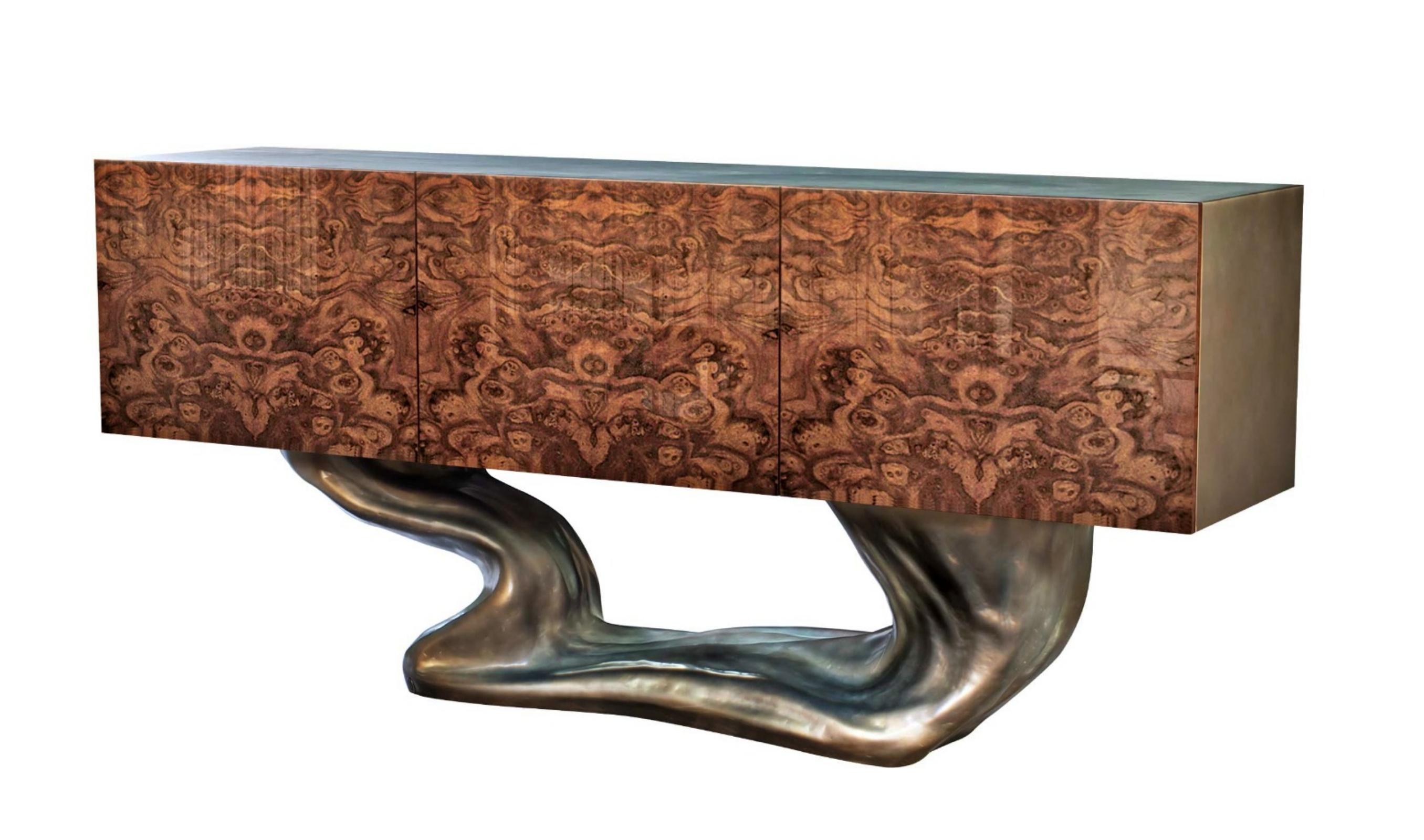 Modern New Design Sideboard in Wood with Walnut Root Veneer For Sale