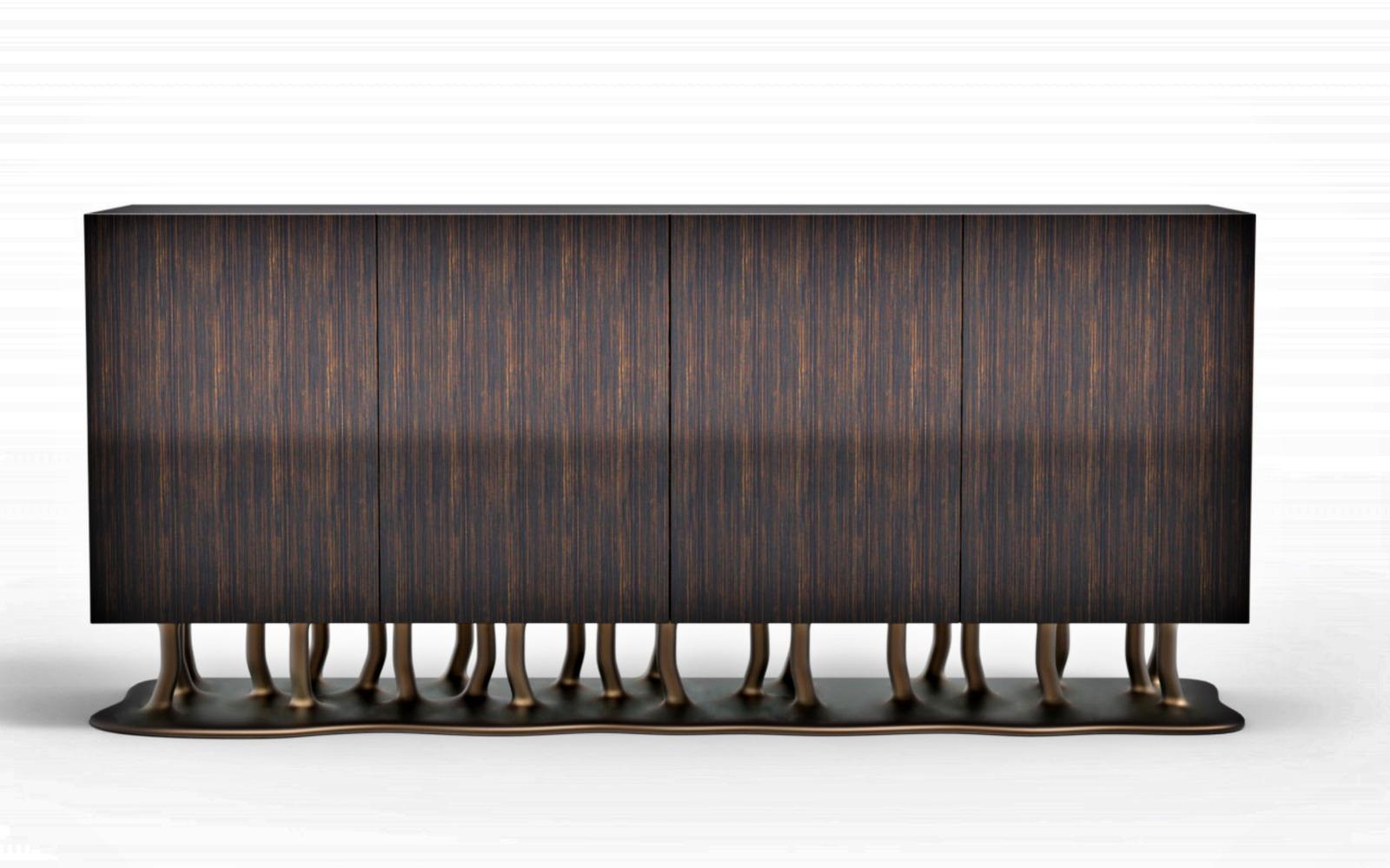 Portuguese New Design Sideboard in Wood with Walnut Root Veneer For Sale