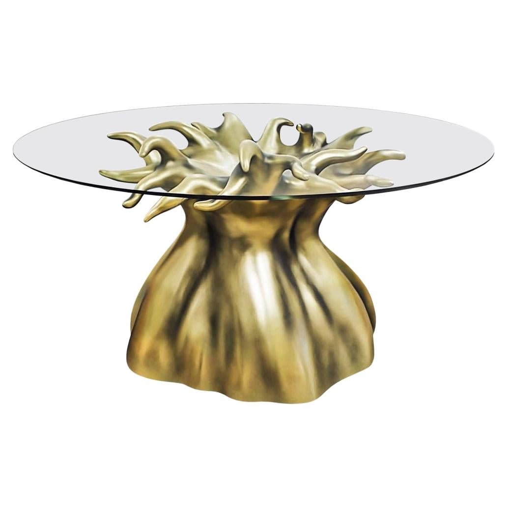Turin Dining Table in Casted Bronze and Tempered Glass For Sale at