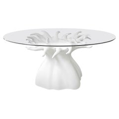 New Design Tempered Glass and Resin Dining Table for 8 Persons in White Mate
