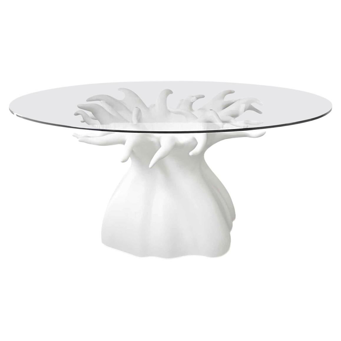 Table de salle à manger New Design en verre trempé et résine pour 8 personnes en mate blanc en vente