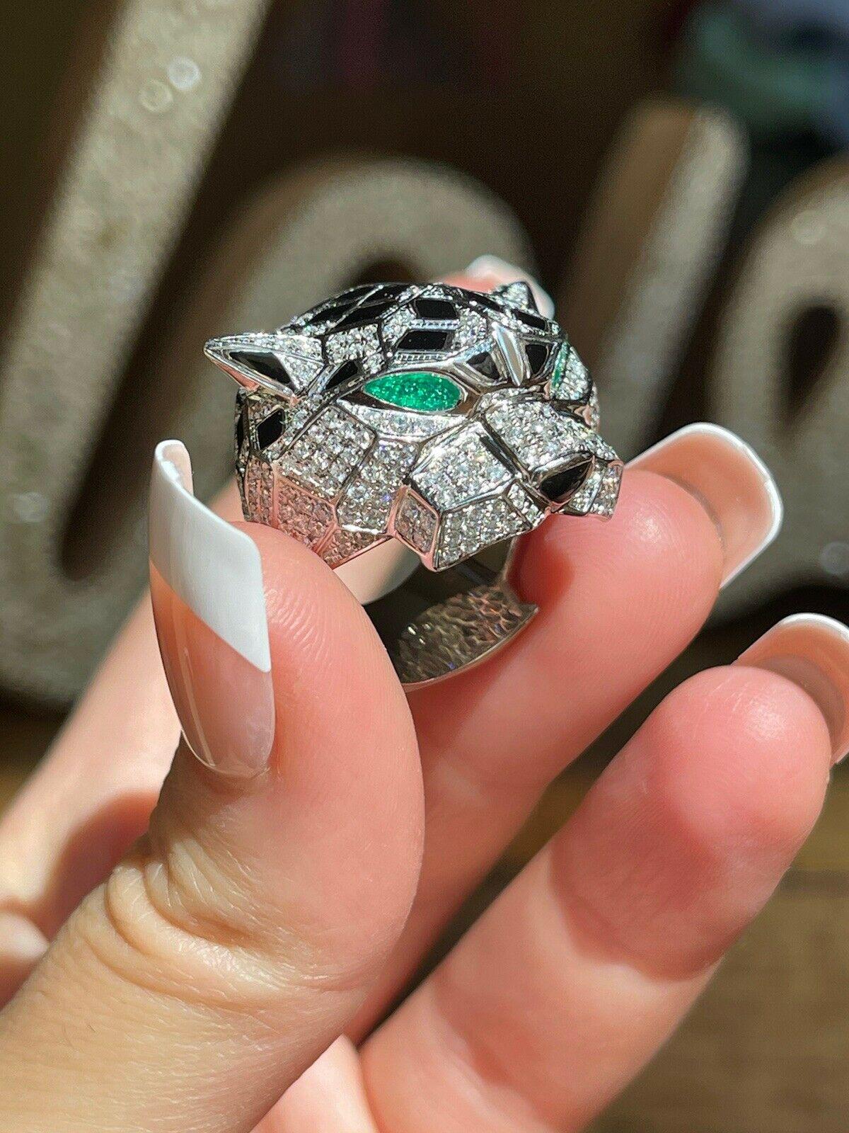 Round Cut New / Designer Panthere Panther Ring / Diamond VS-G / 18K White Gold / Luxury