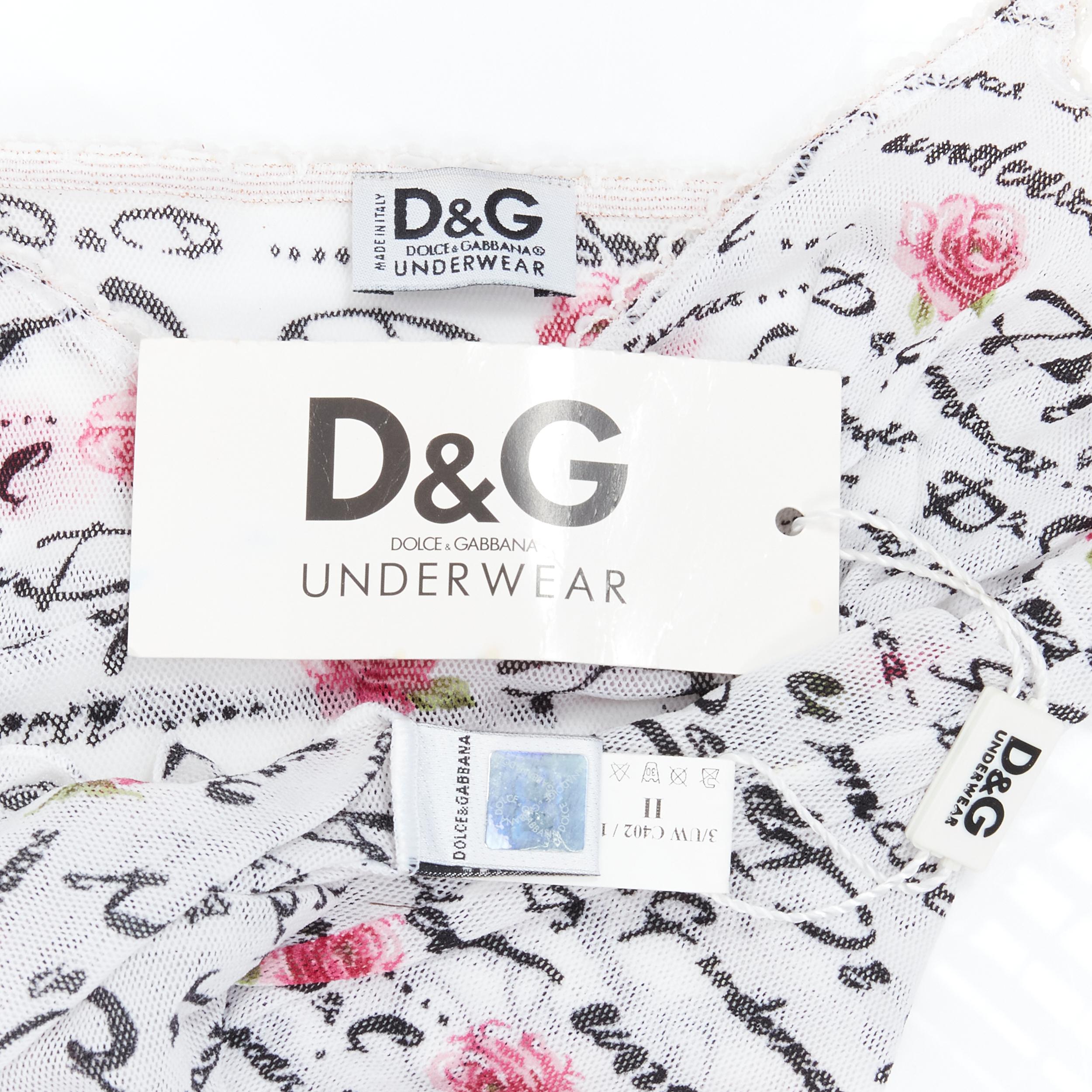 new D&G DOLCE GABBANA Underwear white logo rose mesh lace trim cami tank top M For Sale 4