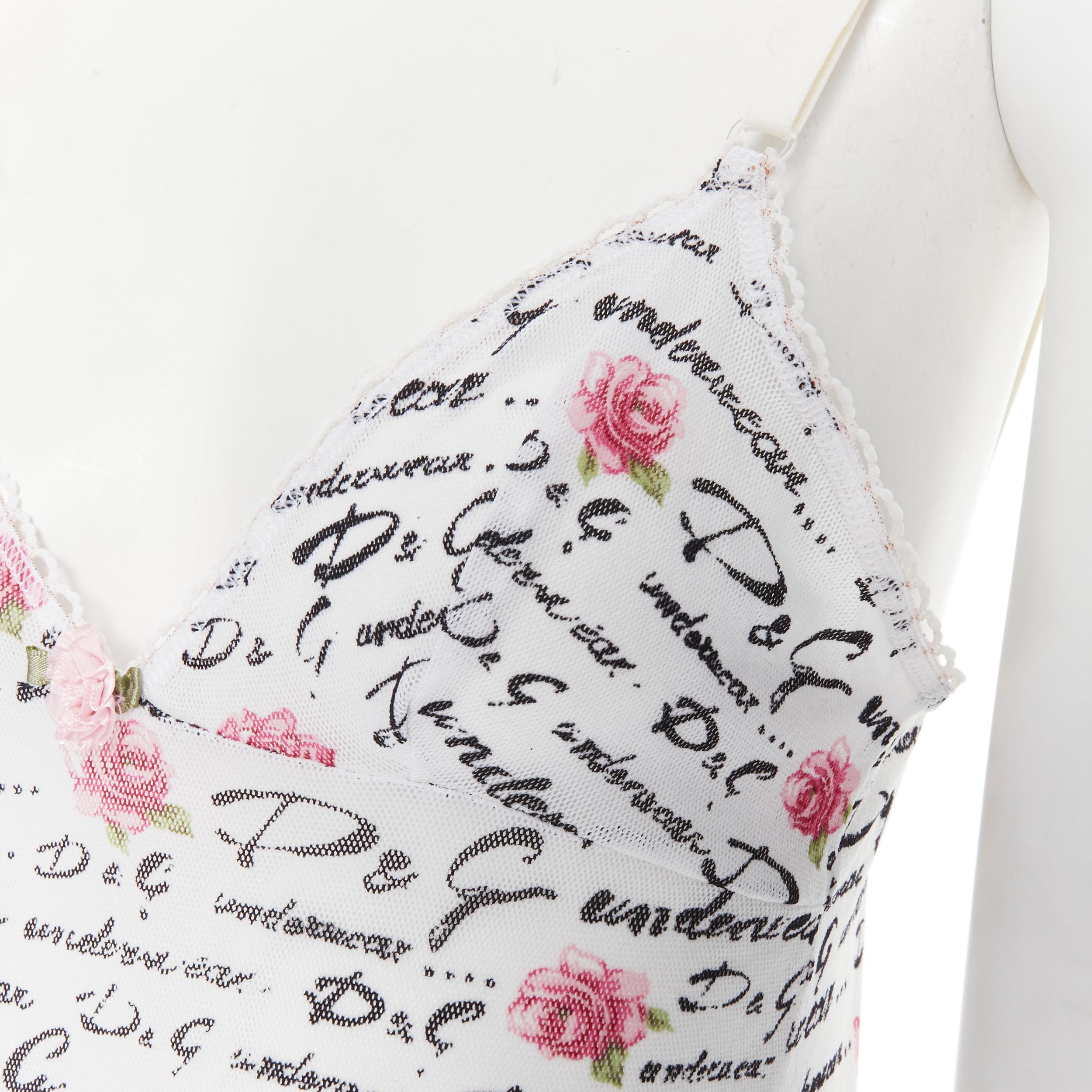 Women's new D&G DOLCE GABBANA Underwear white logo rose mesh lace trim cami tank top M For Sale