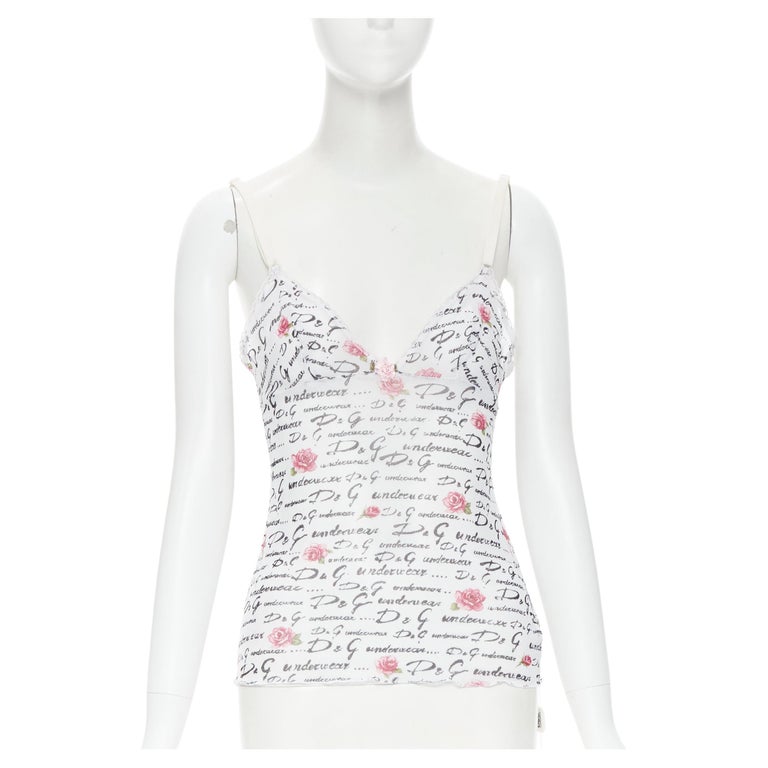 new D&G DOLCE GABBANA Underwear white logo rose mesh lace trim cami tank  top M For Sale at 1stDibs | d&g underwear, dolce and gabbana underwear top, dolce  gabbana underwear womens