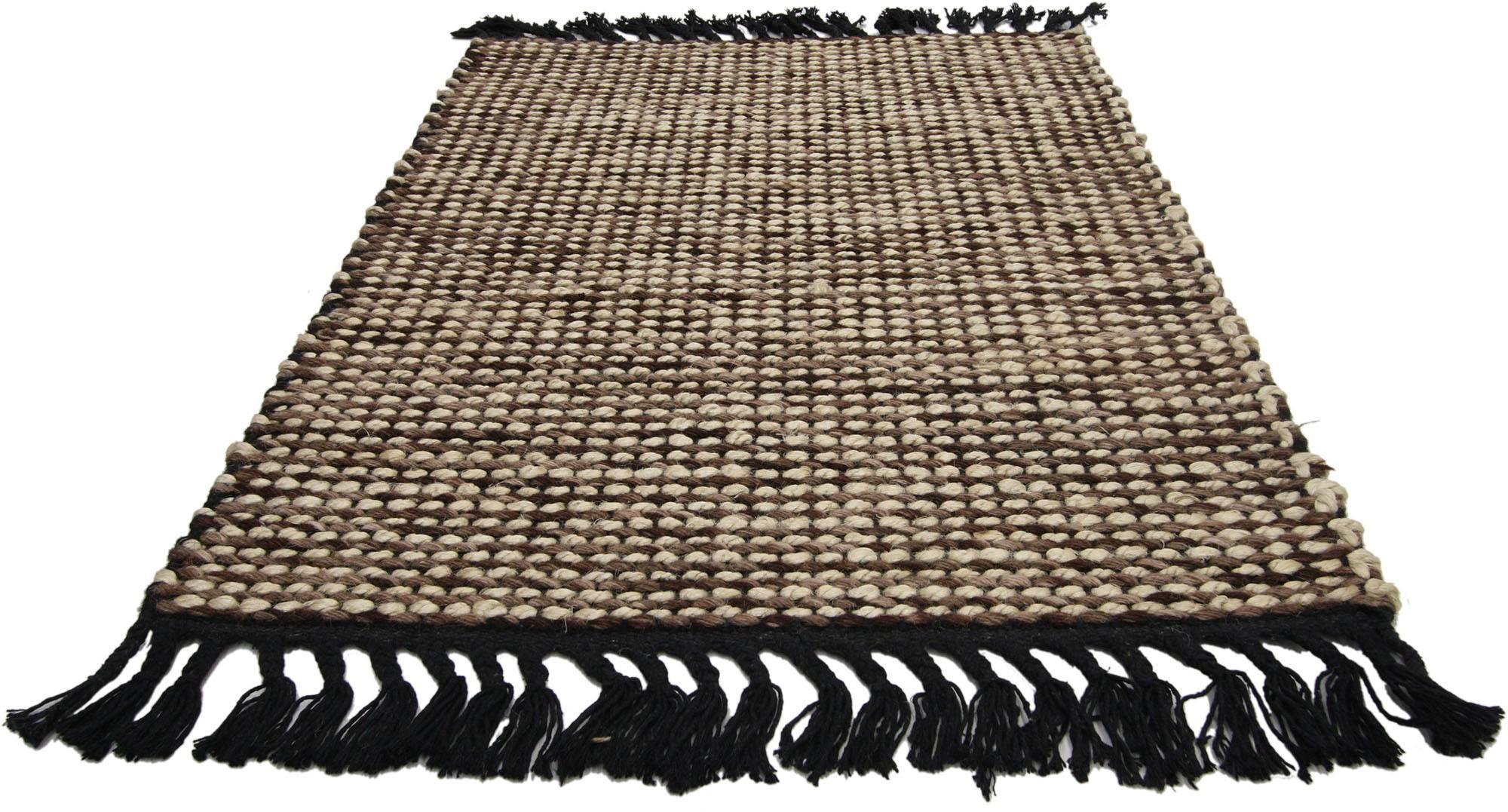 30383, new Dhurrie flat-weave Kilim rug with Modern Lake House style, Custom Area rug. Freshen up your space and inject color without going polychrome crazy with this transitional grasscloth pattern area rug. Subtle in style and very versatile, this