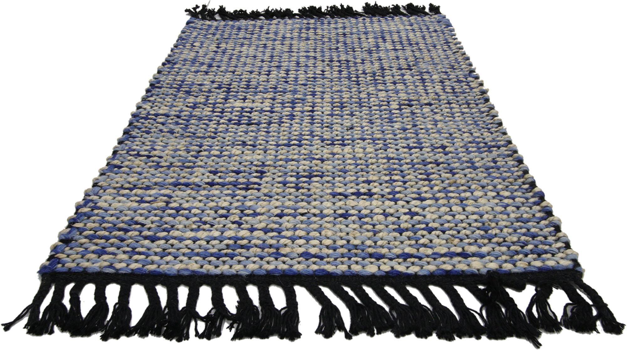 Indian New Dhurrie Flat-Weave Kilim Rug with Modern Lake House Style, Custom Area Rug For Sale