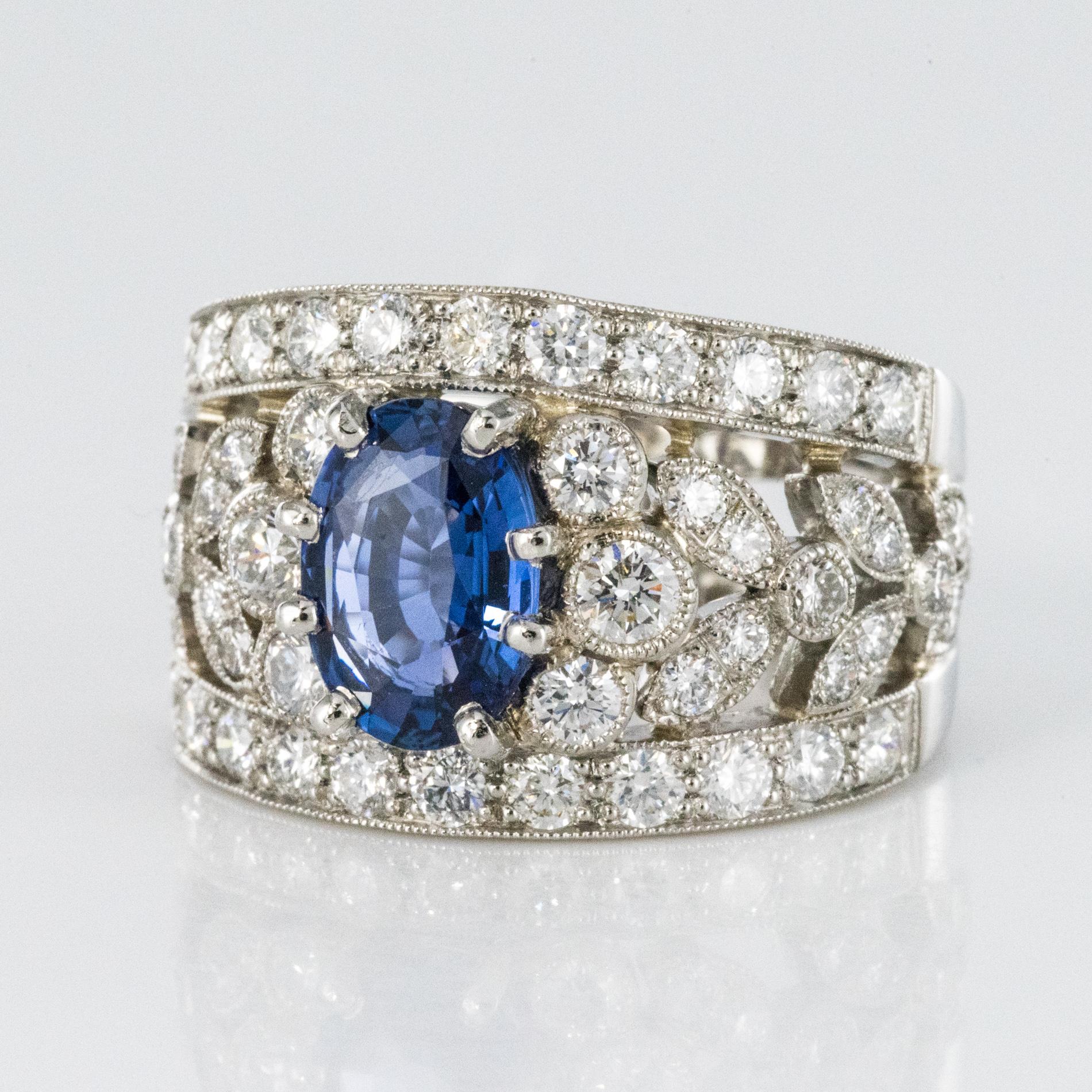 Modern New 1.50 Carat Diamond 1.55 Carat Sapphire Platinum Band Ring