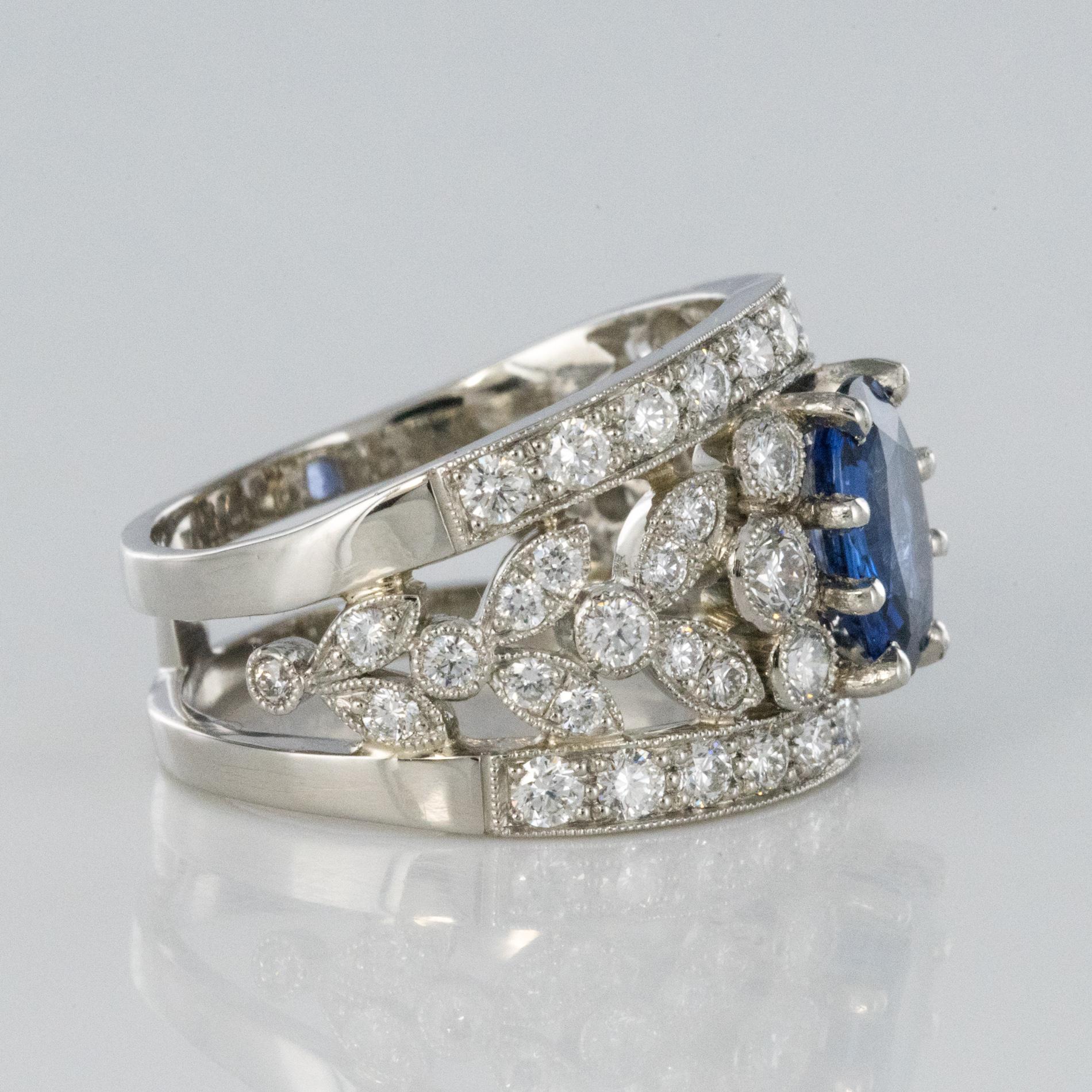 Women's New 1.50 Carat Diamond 1.55 Carat Sapphire Platinum Band Ring