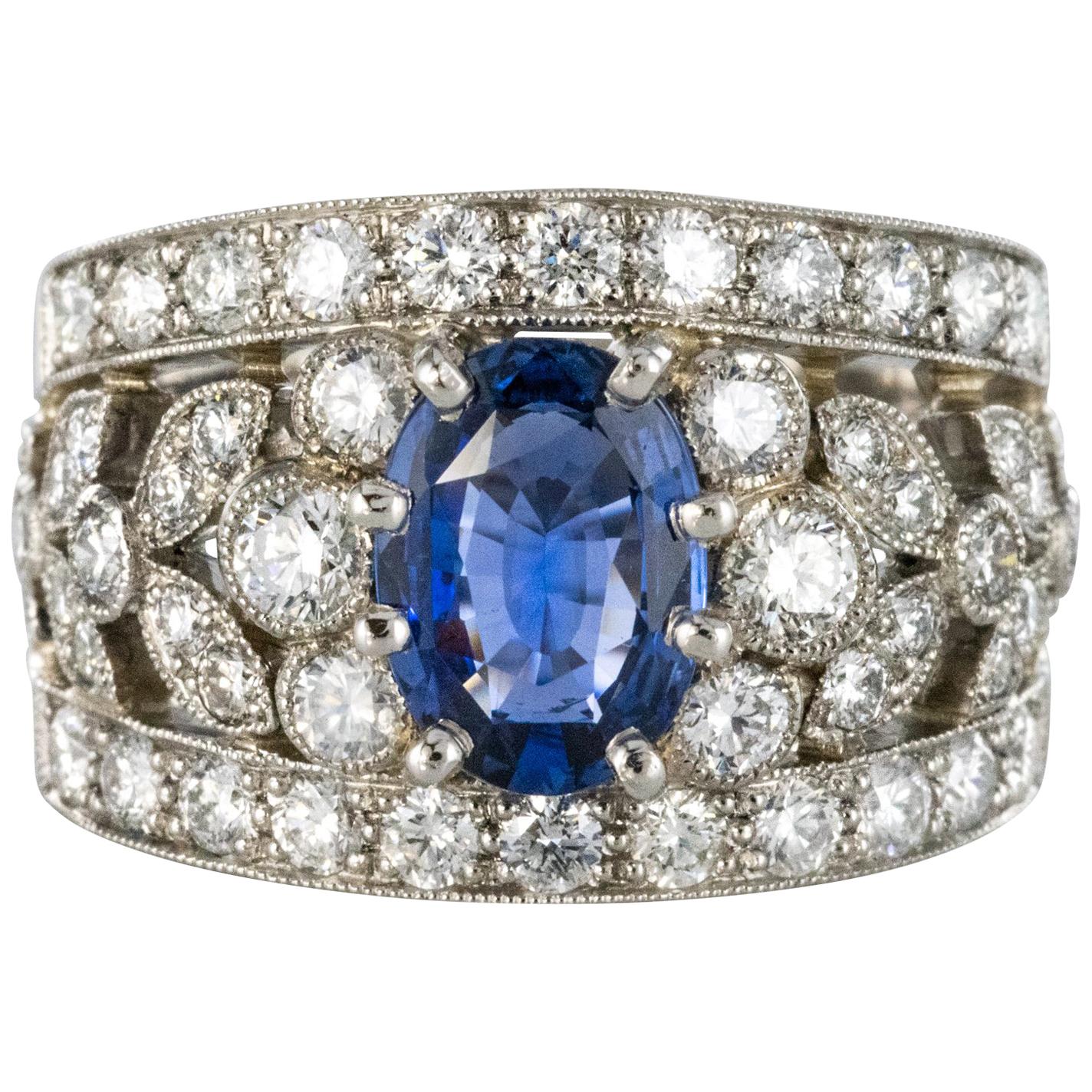 New 1.50 Carat Diamond 1.55 Carat Sapphire Platinum Band Ring