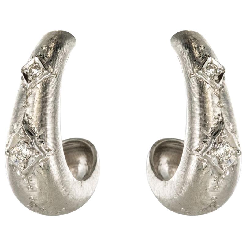 New Diamond 18 Karat Brushed White Gold Earrings