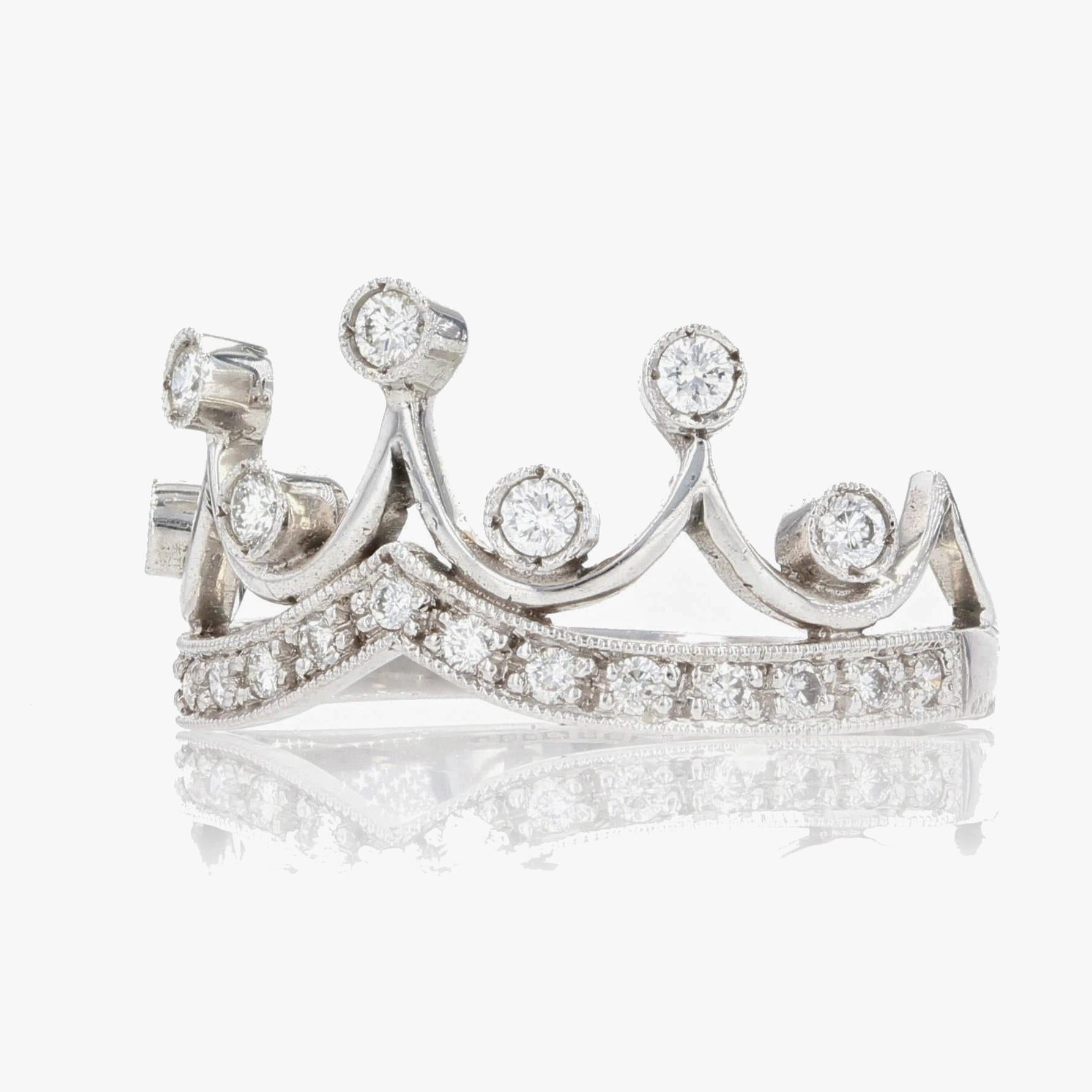 French Cut New Diamond 18 Karat White Gold Tiara Ring For Sale