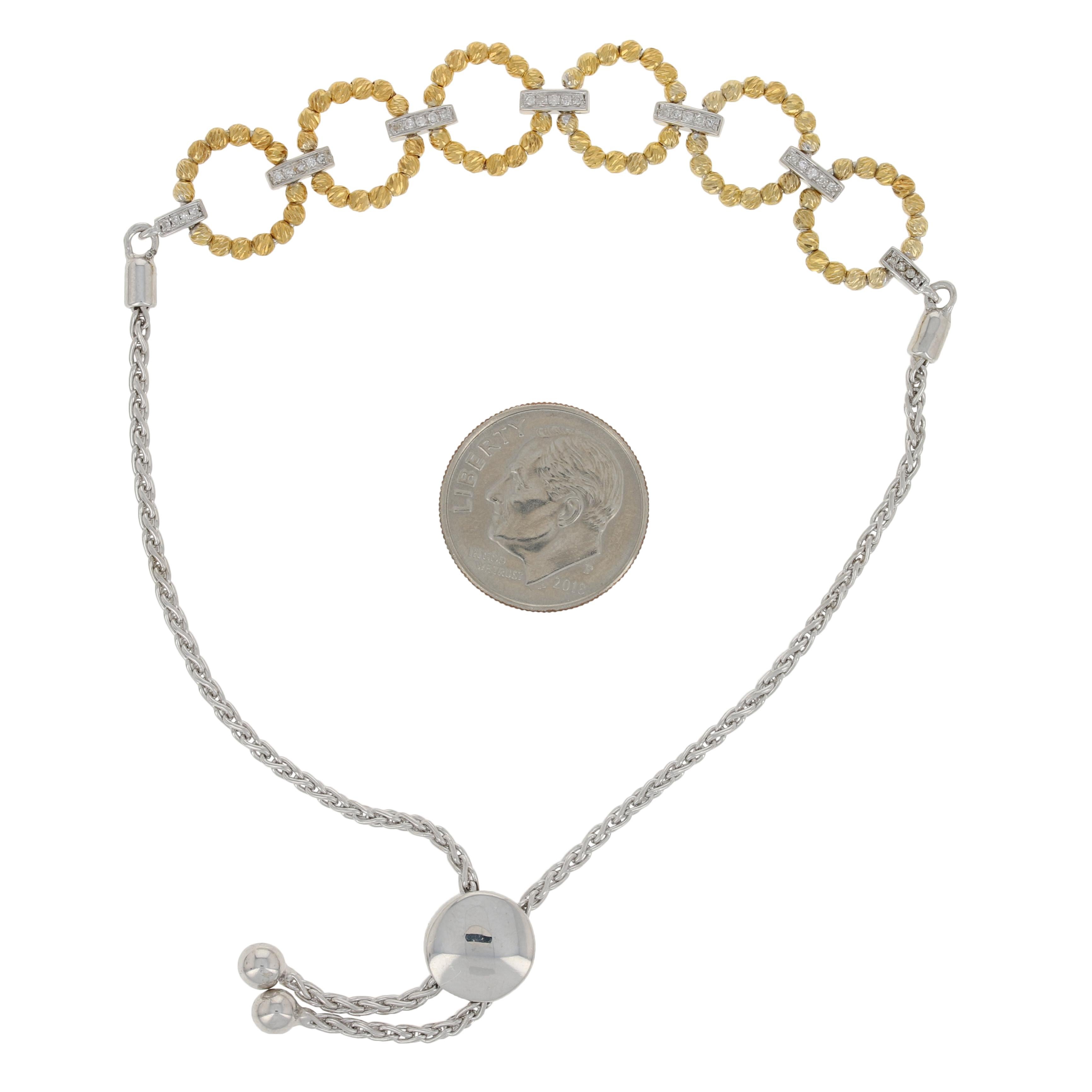 Diamond-Accented Bracelet, Sterling Silver and 10k Gold Adjustable Wheat Chain For Sale 1