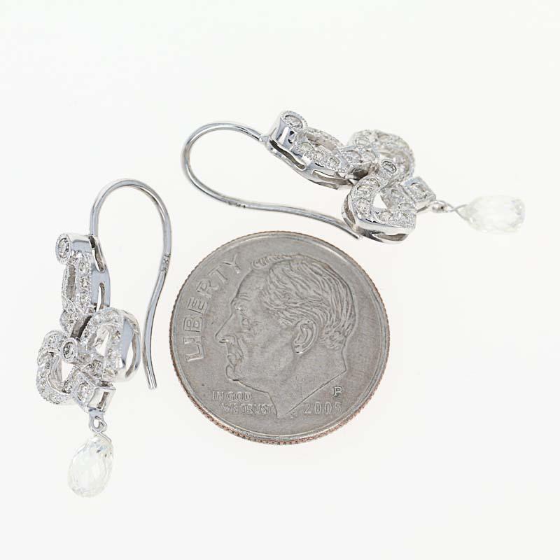 Diamond Drop Earrings, 18 Karat White Gold Pierced Briolette 1.34 Carat In New Condition In Greensboro, NC