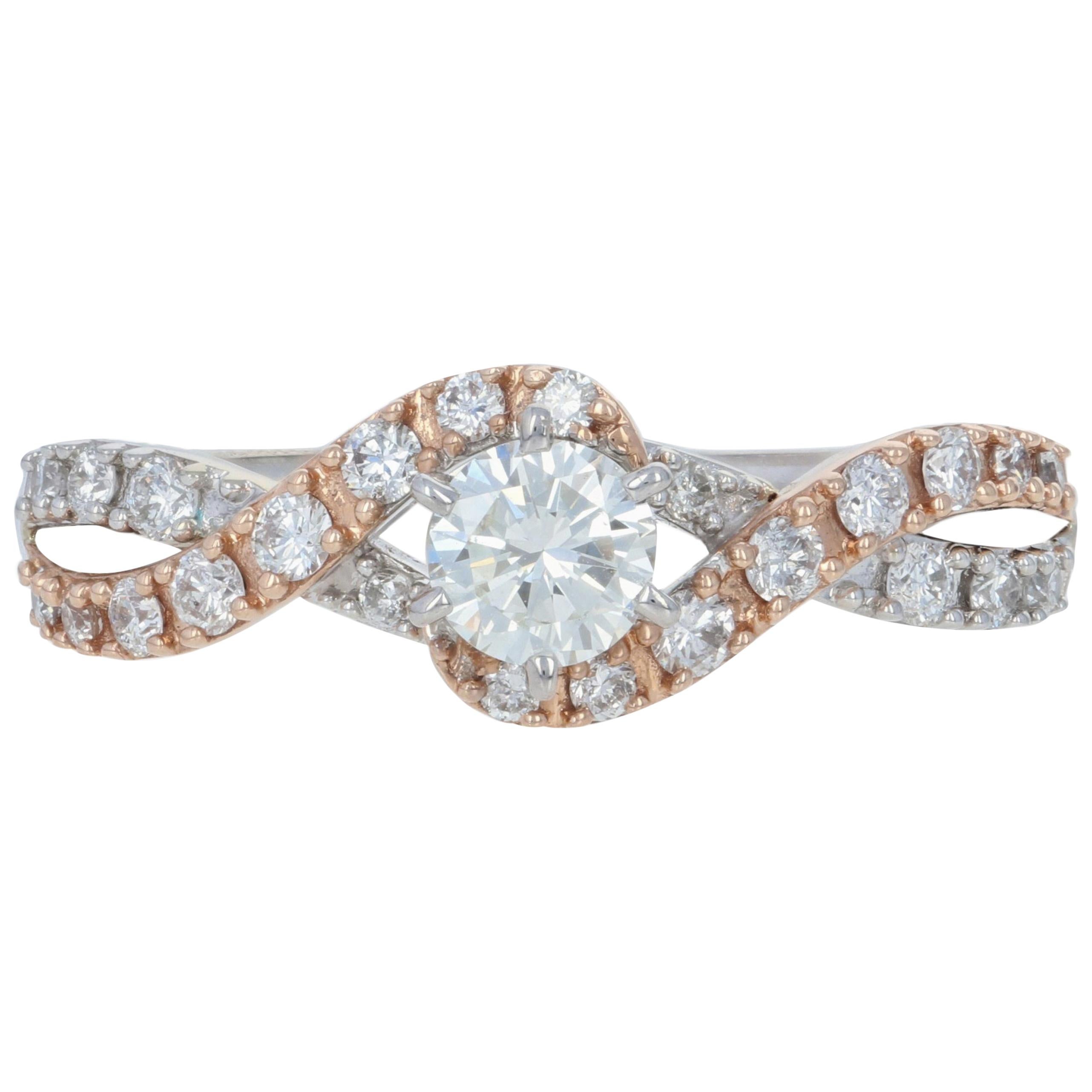 New Diamond Engagement Ring, 14 Karat White and Rose Gold .65 Carat
