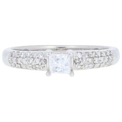 Diamond Engagement Ring, 14 Karat White Gold Solitaire with Accents .86 Carat