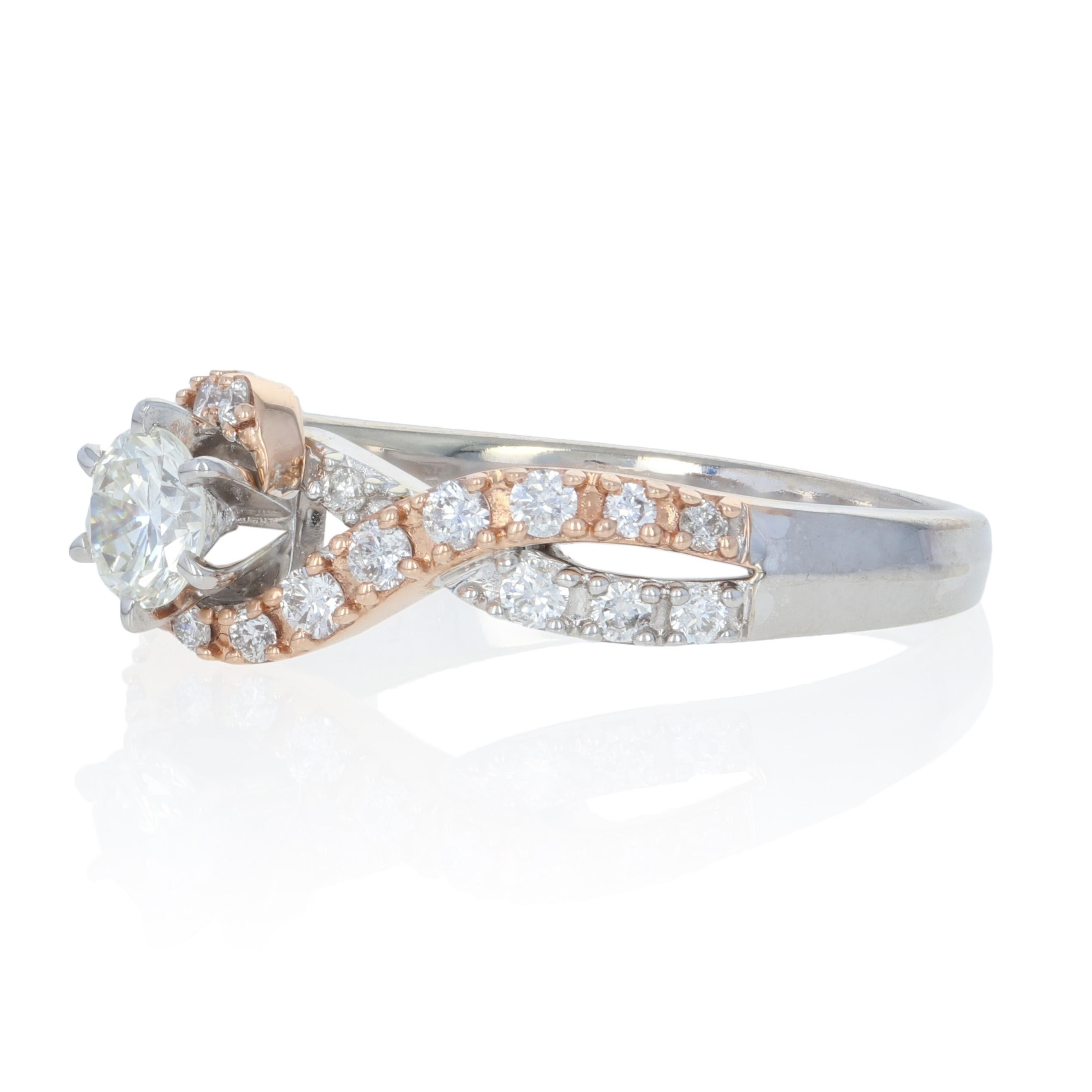 Round Cut New Diamond Engagement Ring, 14 Karat White and Rose Gold .65 Carat For Sale