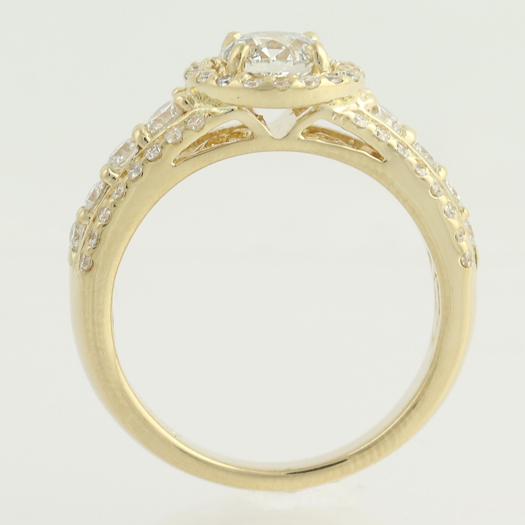 Women's Diamond Engagement Ring, 14 Karat Yellow Gold Halo 1.35 Carat