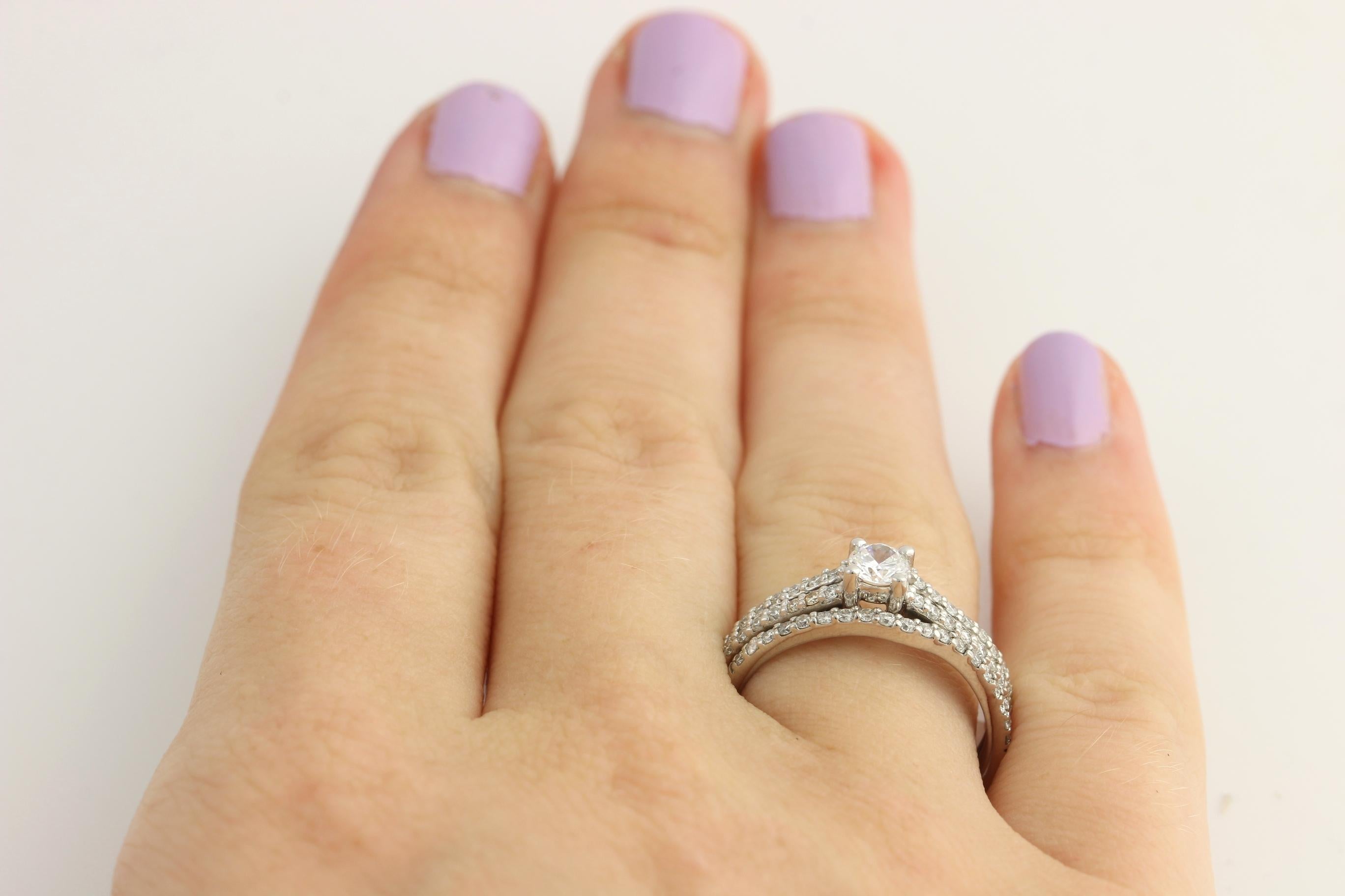 Diamond Engagement Ring and Wedding Band, 14 Karat White Gold .37 Carat For Sale 2