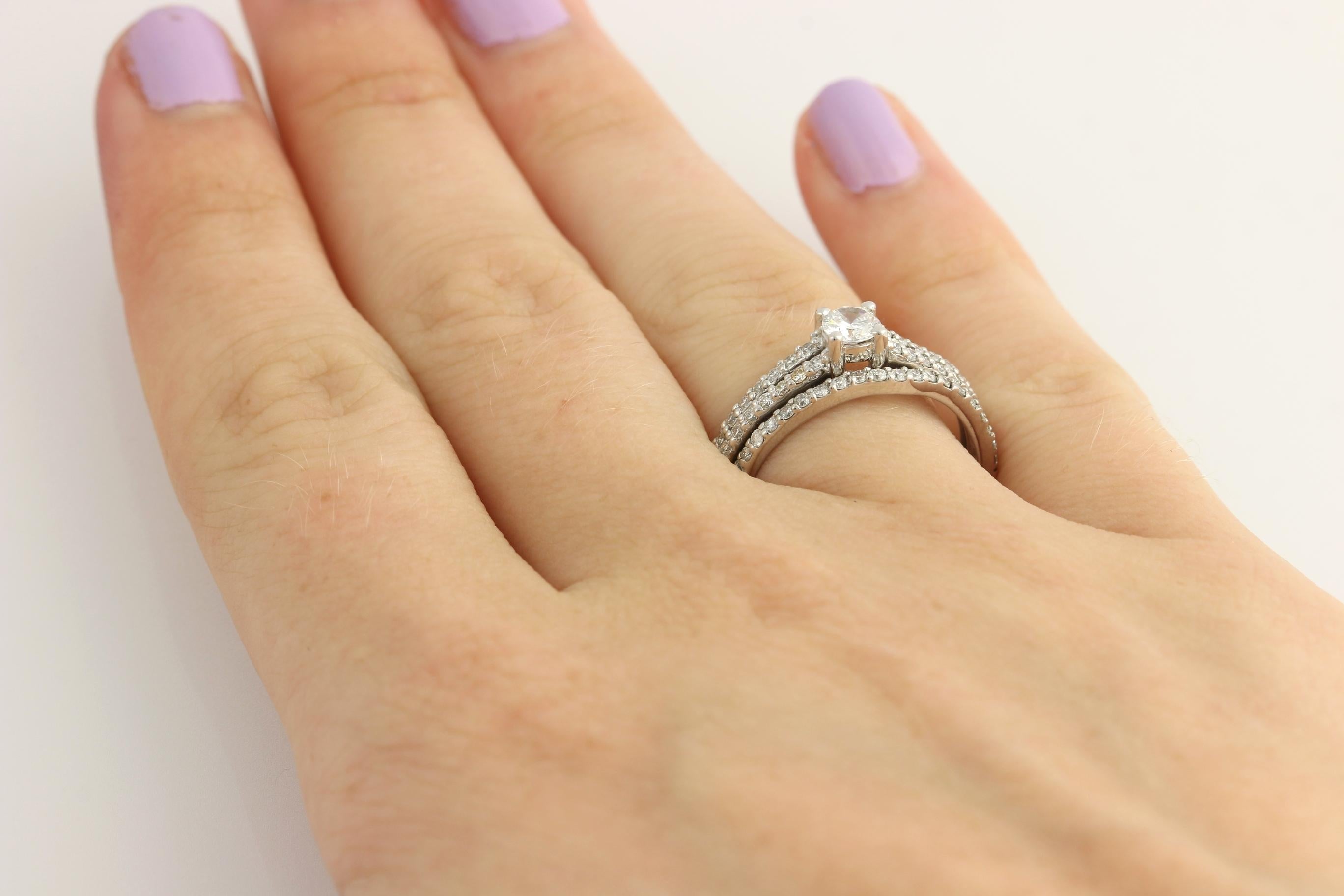 Diamond Engagement Ring and Wedding Band, 14 Karat White Gold .37 Carat For Sale 4