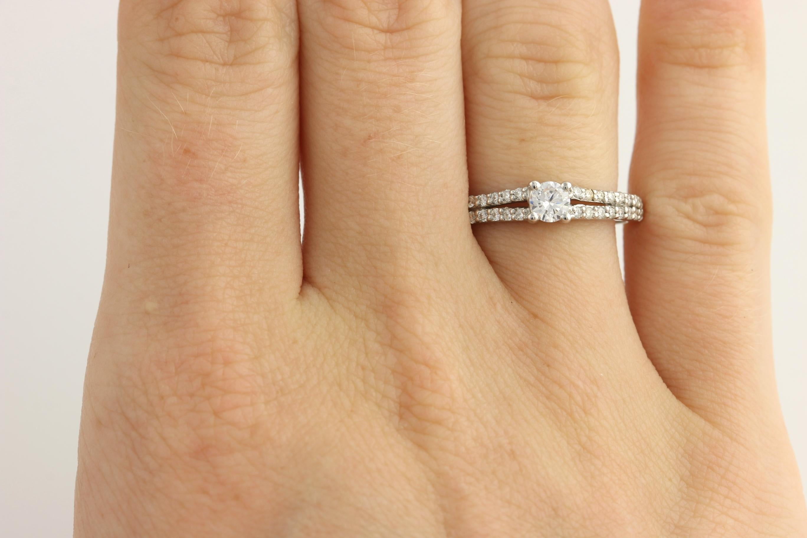 Women's Diamond Engagement Ring and Wedding Band, 14 Karat White Gold .37 Carat For Sale