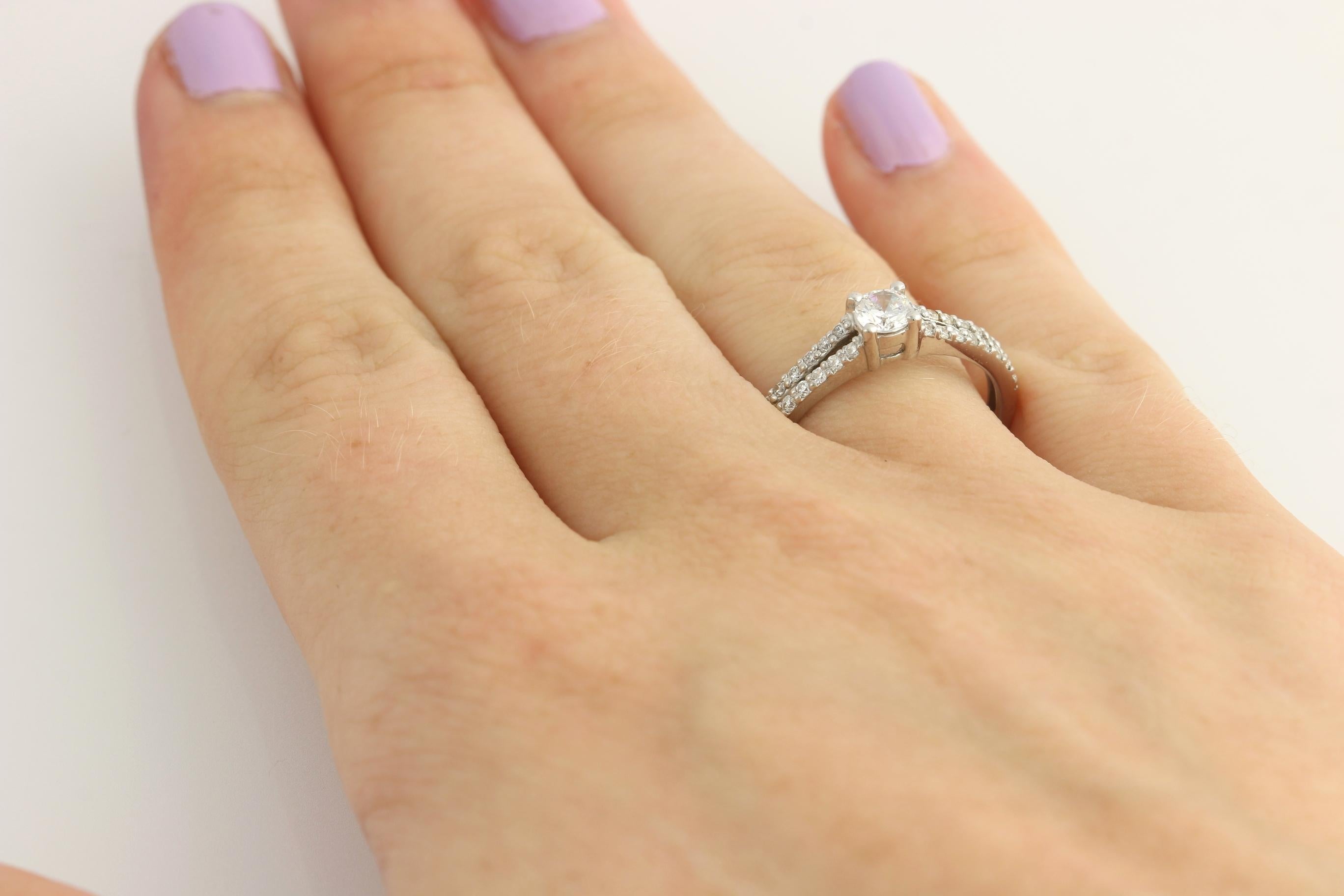 Diamond Engagement Ring and Wedding Band, 14 Karat White Gold .37 Carat For Sale 1
