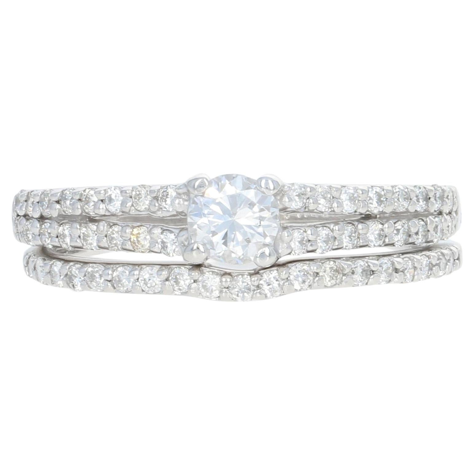 New Diamond Engagement Ring & Wedding Band, 14k White Gold .37ctw