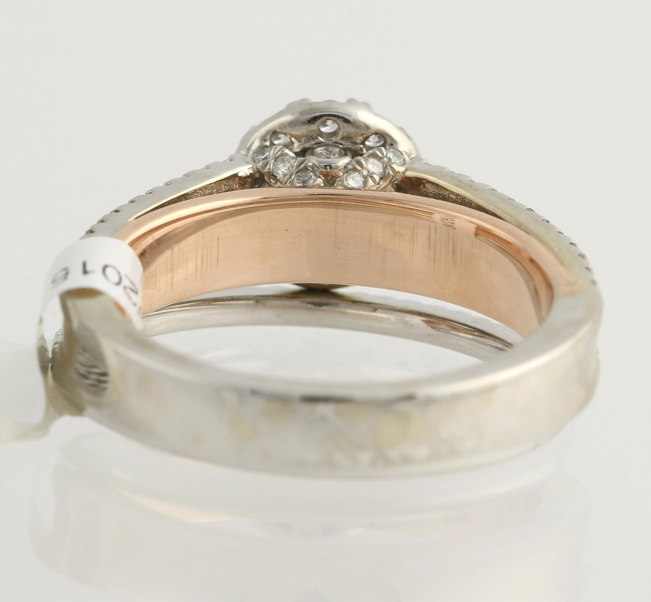 Diamond Ring and Wedding Band, 14 Karat White and Rose Gold Halo .77 Carat In New Condition In Greensboro, NC