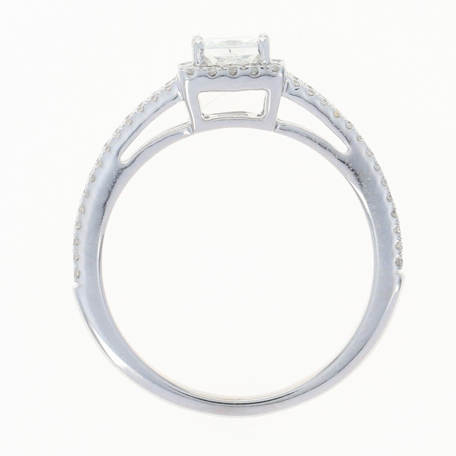 Diamond Halo Engagement Ring, 14 Karat White Gold GIA Princess Cut .70 Carat In New Condition In Greensboro, NC