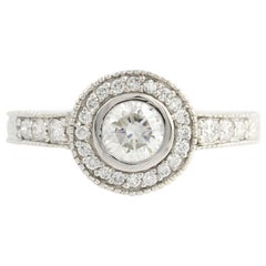 Diamond Halo Engagement Ring, 14 Karat White Gold Round Cut .89 Carat