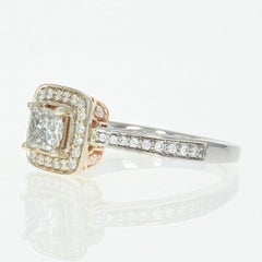 Diamond Halo Engagement Ring, 18 Karat White Gold Princess .88 Carat