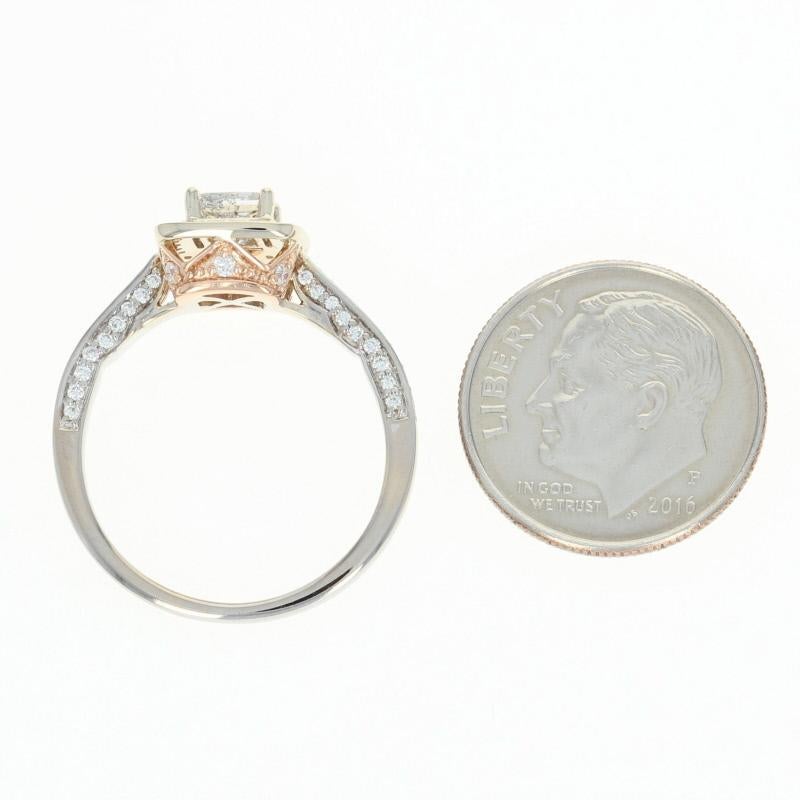Princess Cut Diamond Halo Engagement Ring, 18 Karat White Gold Princess .88 Carat For Sale