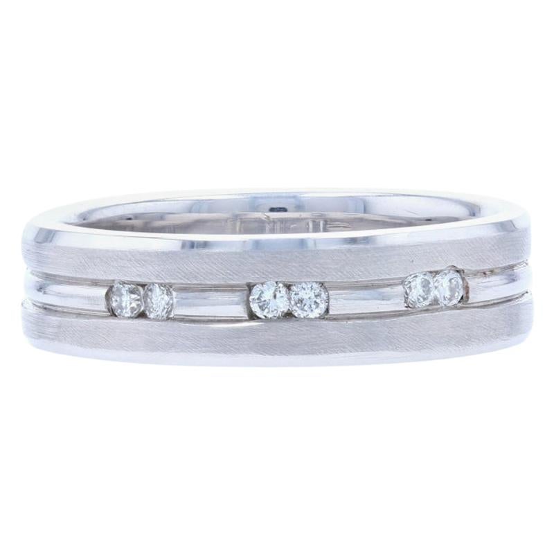 New Diamond Men's Wedding Band, 14 Karat White Gold Ring .12 Carat For Sale