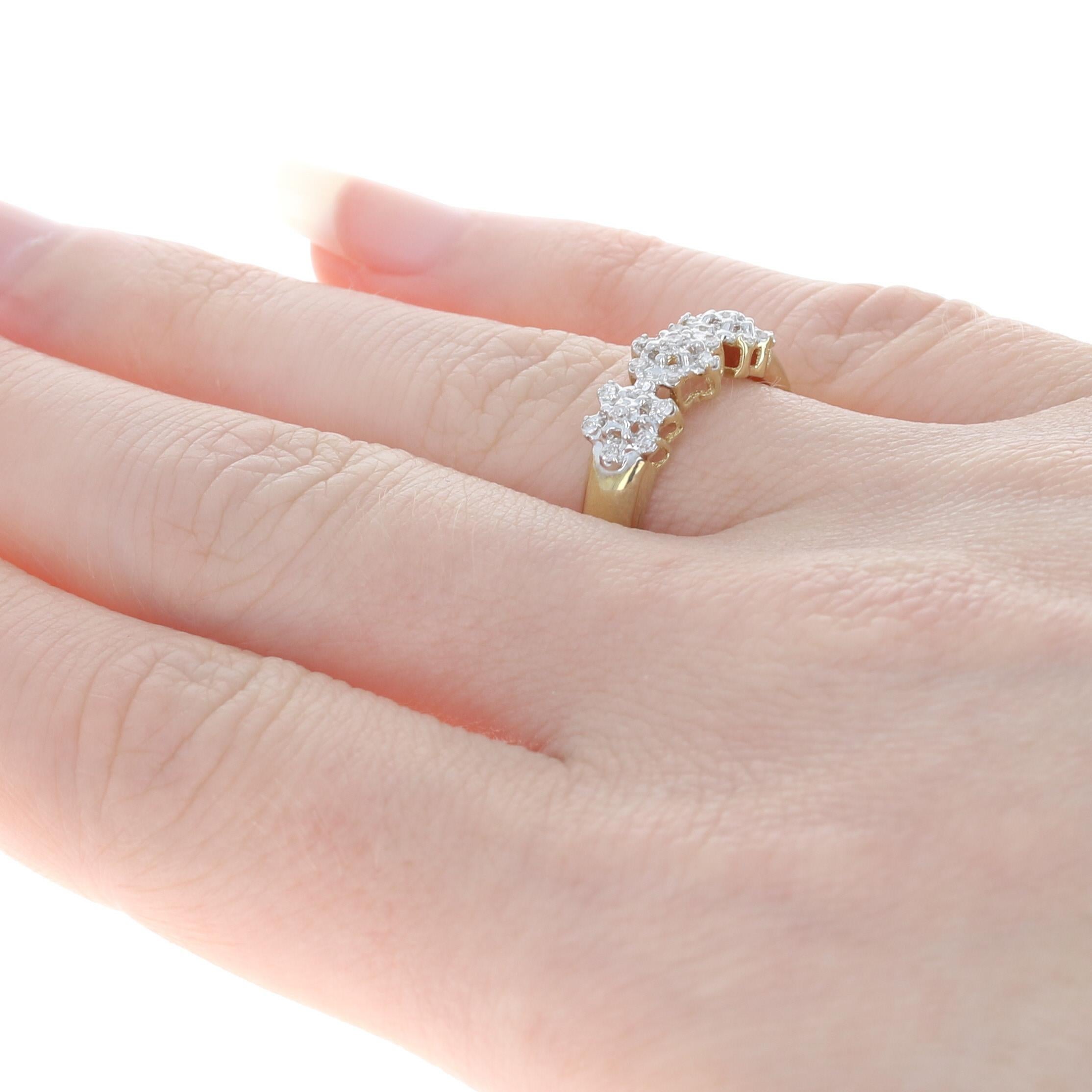 For Sale:  New Diamond Ring, 10k Gold Flowers Snowflakes Single Cut .20ctw 4