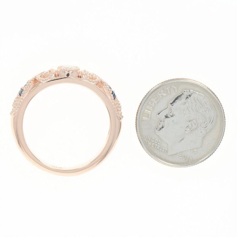 Women's Diamond and Sapphire Ring, 14 Karat Rose Gold Milgrain Round Cut .30 Carat