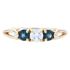 Vintage New Diamond & Sapphire Ring, 14k Yellow Gold Engagement Round Cut .71ctw
