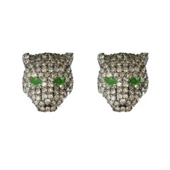 New Diamond Silver Panther Stud Earrings