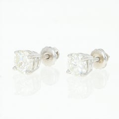 Diamond Stud Earrings, 14 Karat Gold Pierced Screw-On Backs Round Cut 2.00 Carat