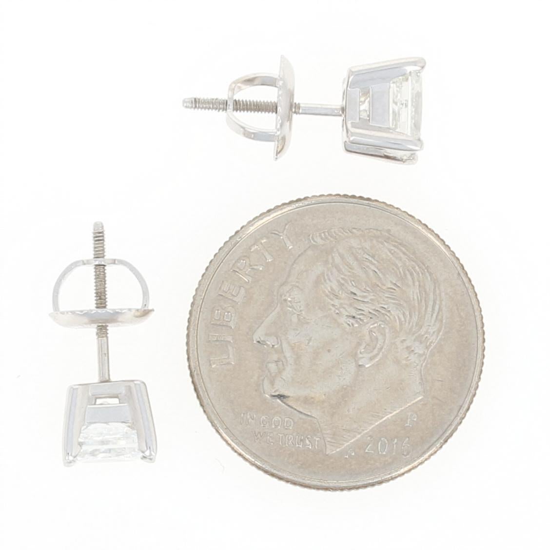 Diamond Stud Earrings, 18 Karat Gold Screw-On Pierced GIA Princess 1.55 Carat 1