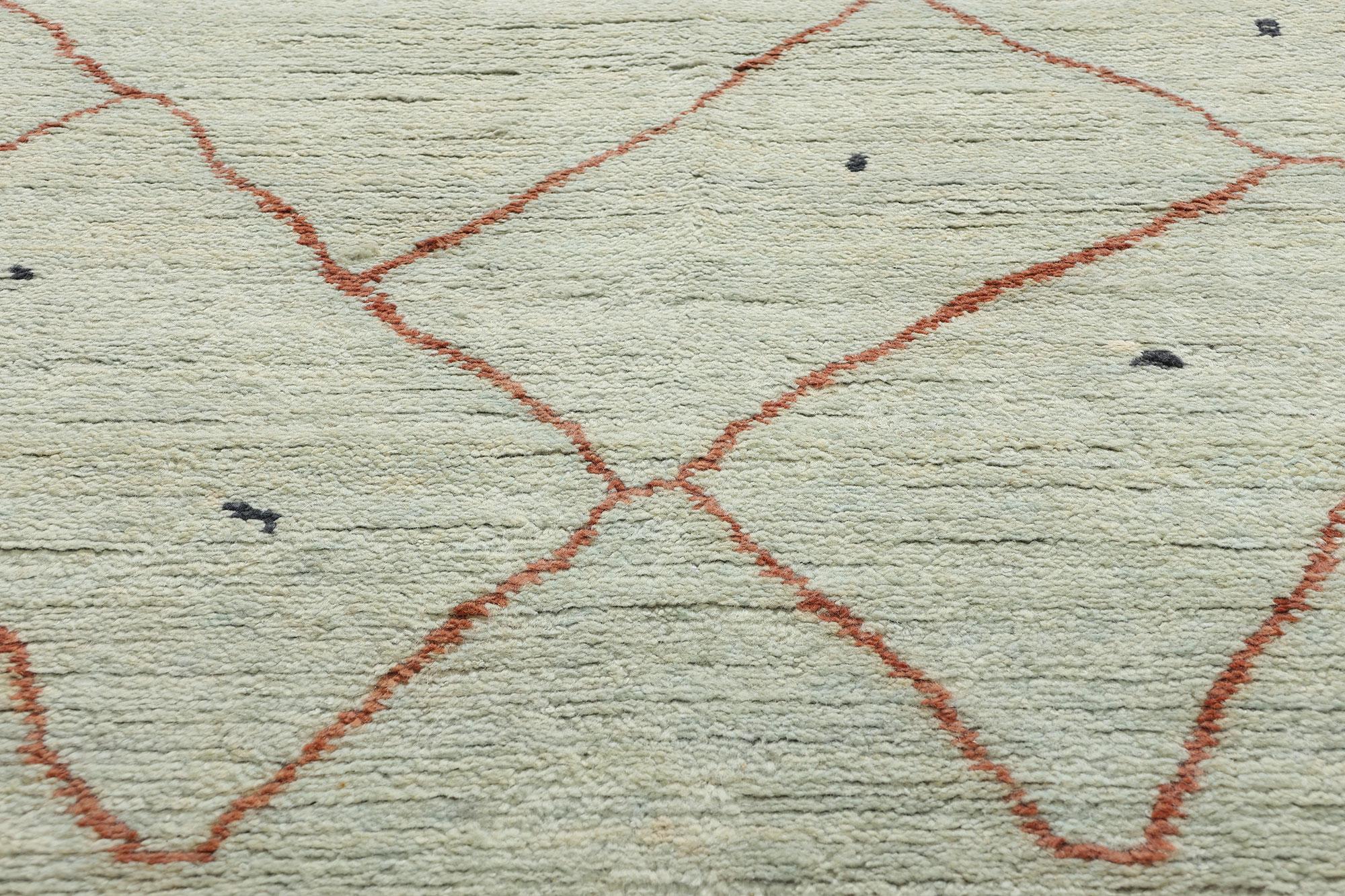 Alfombra marroquí contemporánea verde claro New Diamonds Anudado a mano en venta