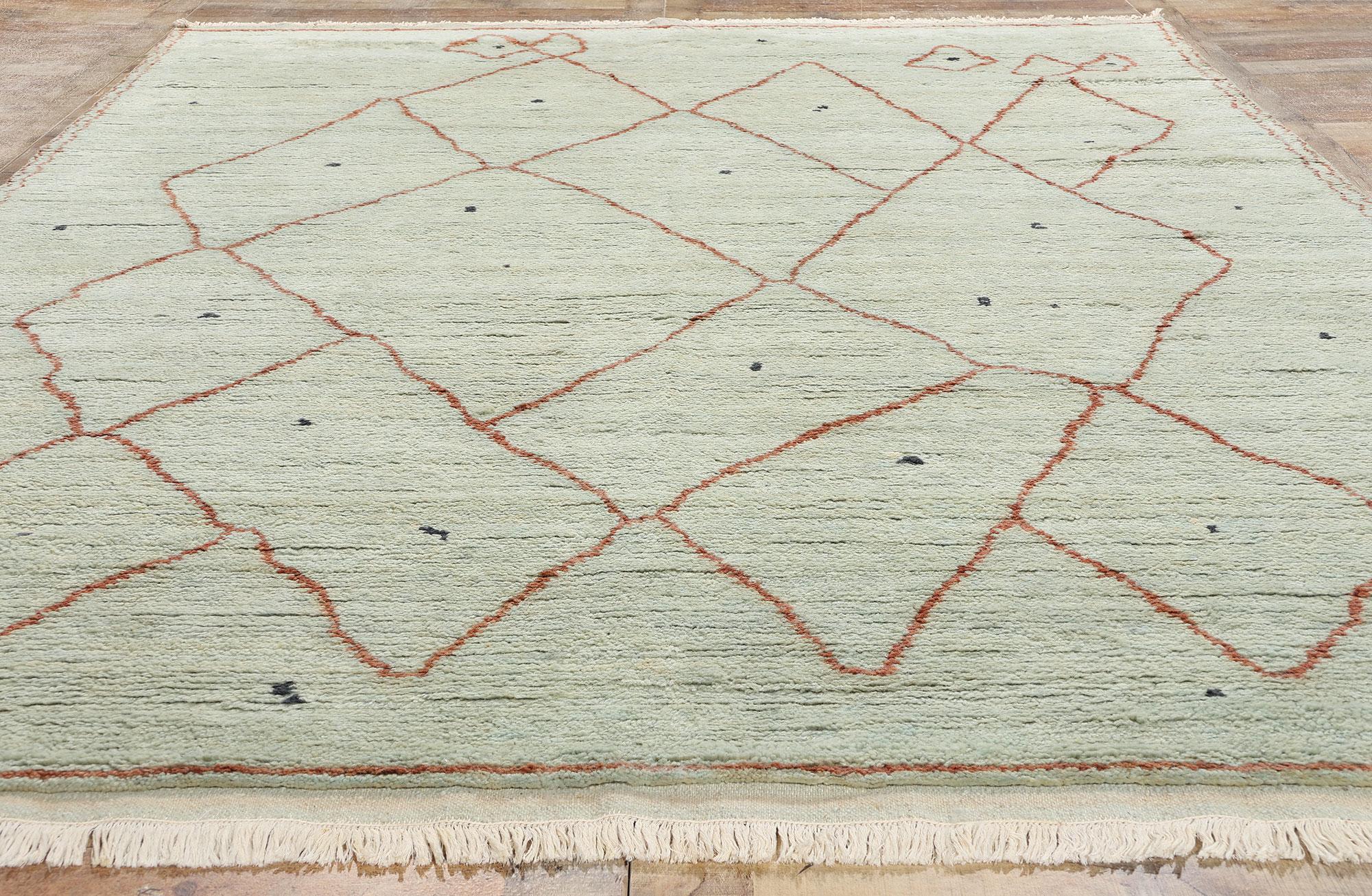 Alfombra marroquí contemporánea verde claro New Diamonds Lana en venta