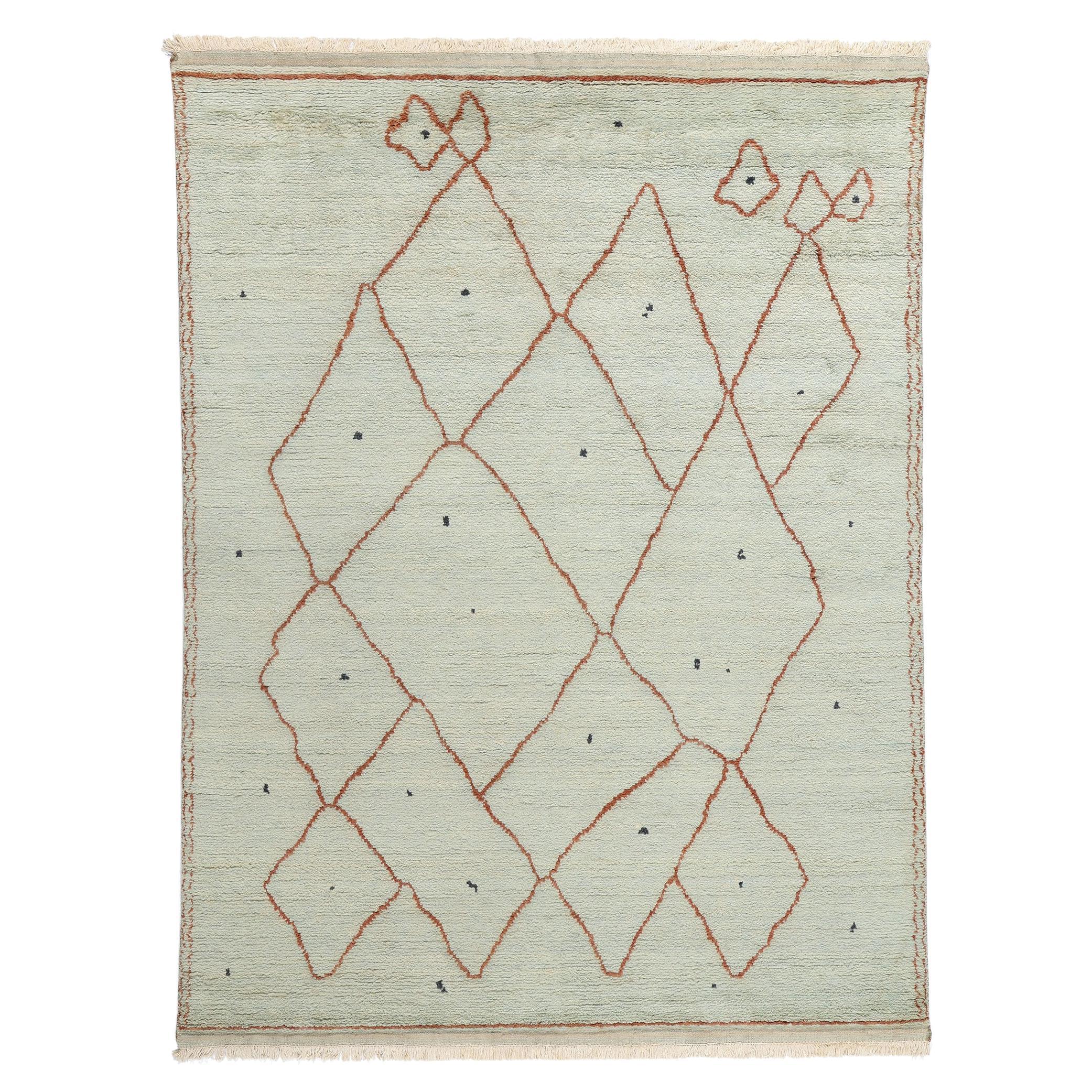 New Diamonds Contemporary Light Green Moroccan Area Rug