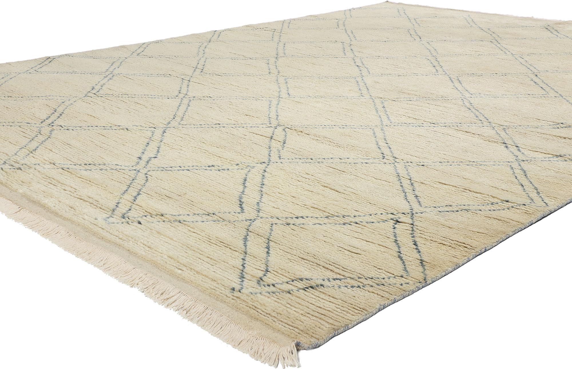 31083 Modern Tribal Diamond Marokkanischer Teppich, 08'10 x 11'08. Dieser exquisite, handgeknüpfte Wollteppich im modernen marokkanischen Stammesmuster ist eine meisterhafte Mischung aus traditioneller Handwerkskunst und zeitgenössischem Design. Der