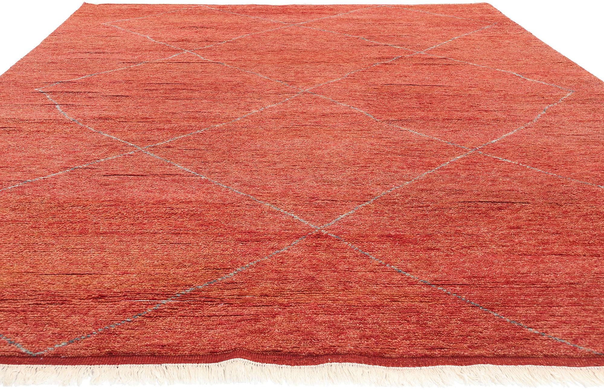 Bohemian New Diamonds Contemporary Red Moroccan Area Rug For Sale